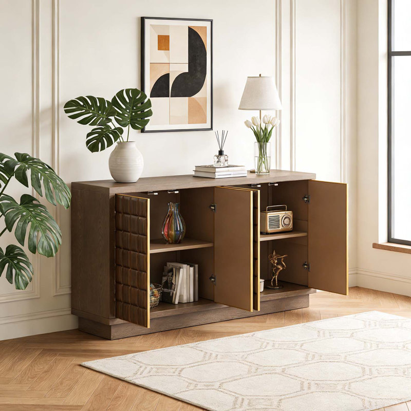 Armoire de rangement moderne à 4 portes, parfaite pour le salon, la cuisine ou le bureau personnel, Brun