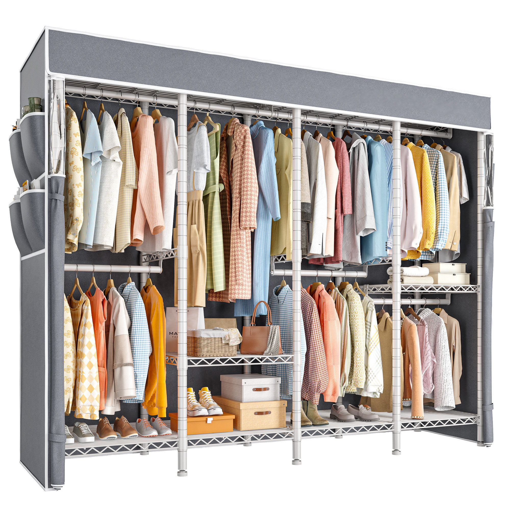 Rebrilliant Clothes Rack With Cover Loads 1100lbs, Heavy Duty Clothing ...