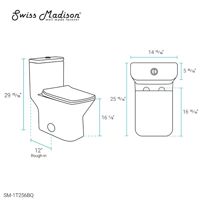 Swiss Madison Carre 1.28 GPF Dual-Flush Square One-Piece Toilet (Seat ...