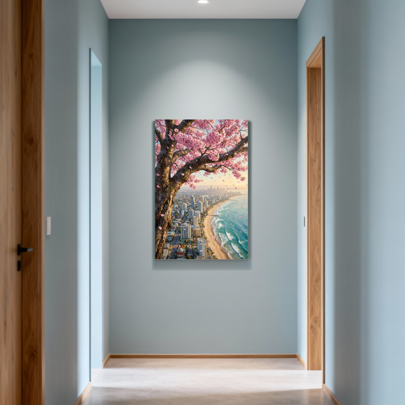 Plantes et fleurs cerisier en fleurs paysage urbain plage océan, H 36 po x l 24 po