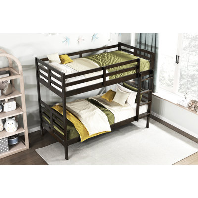 Classic Twin Over Bunk Bed In Dark Brown, Wood Craftsmanship, Guard Rails On Top, Access, Slats For Both Beds, Space - Efficient 's Sleep Spaces, 300lbs Capacity Per Style Bed, Brown Color, Oak