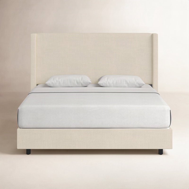 Hanson Upholstered Wingback Bed, King, Classic Linen Linen