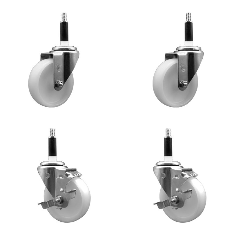 Ensemble de roulettes à tige extensible en acier inoxydable de 4 pouces et pivot de 7/8 pouces à 2 roues SCC