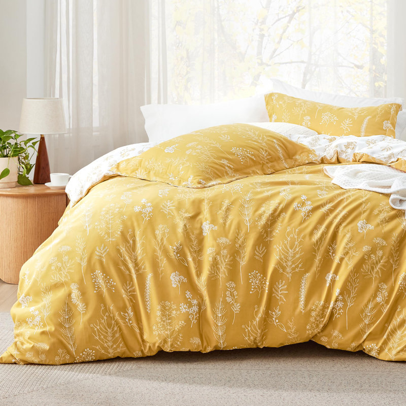 Ensemble d'édredon réversible à motif floral Best vendeur, 89 g / m², Très grand surdimensionné, Jaune