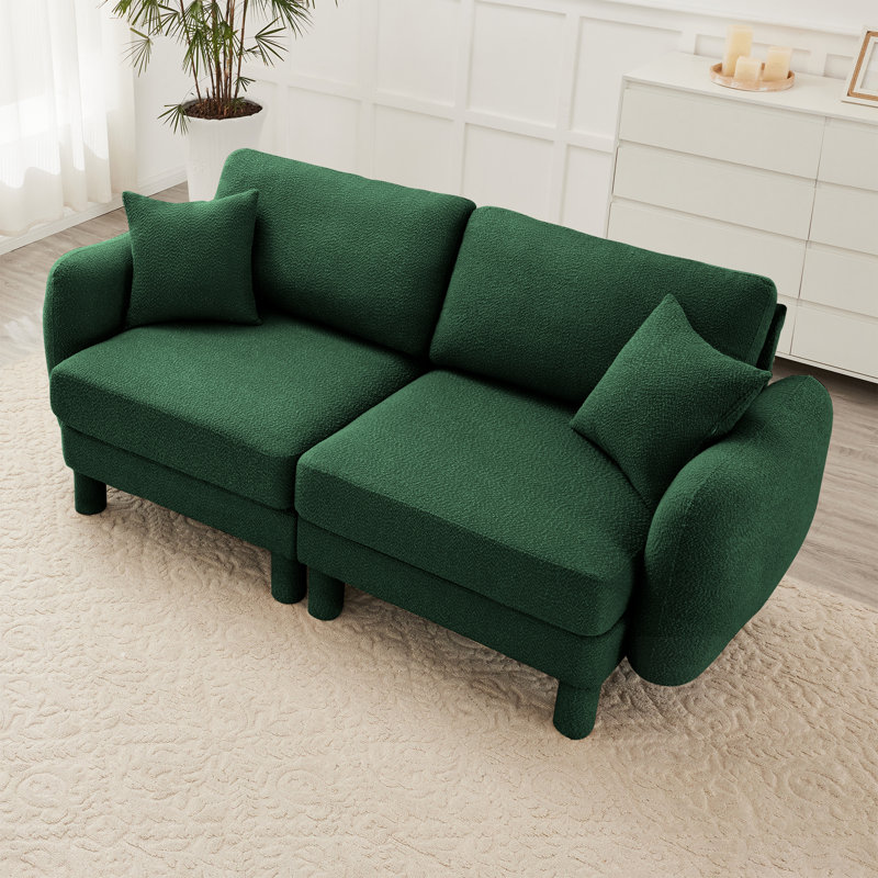 Boucle Fabric 2-Seater Loveseat Sofa With Distinctive Shell-Shaped Armrests And Cylindrical Legs, Perfect For Modern And Cozy Living Spaces.