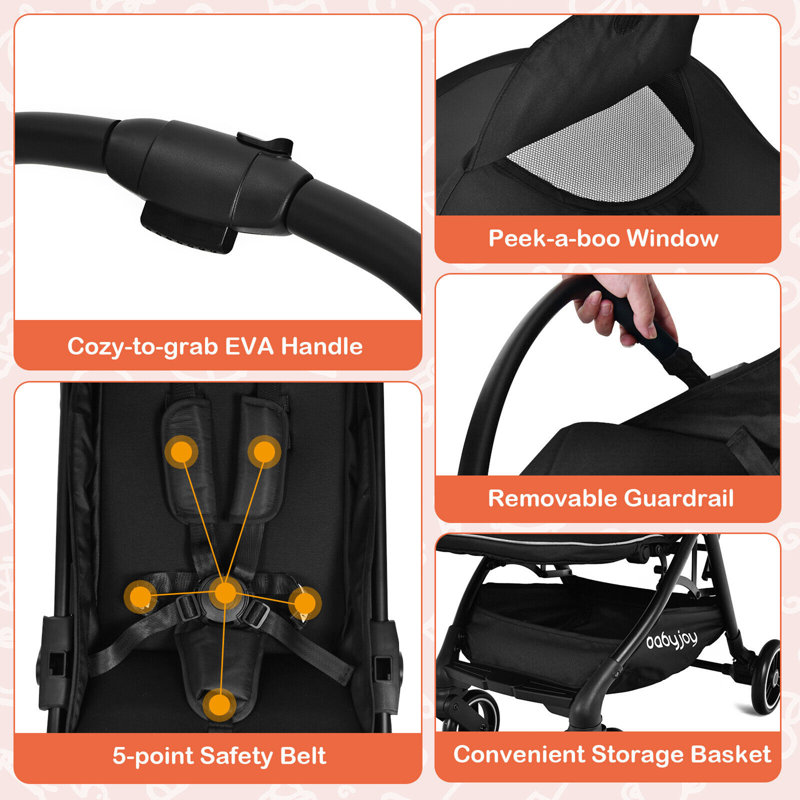 Gymax Foldable 4 Wheel Multi-Child Stroller with Storage, Black