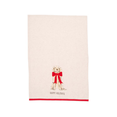Holiday Golden Retriever with Ribbon Christmas Towel