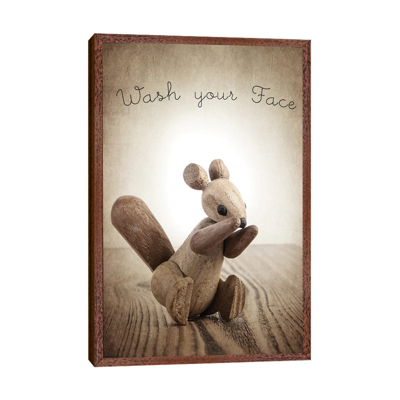Zooline Squirrel Wash Your Face - Print on Canvas, Classic Brown Wood Framed, 66.04 cm H x 45.72 cm W