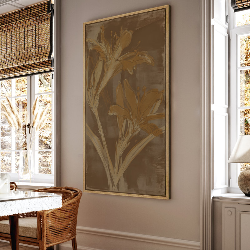 «Botanical Silhouette on Brown Backdrop», reproduction d'art sur toile encadrée, H 60 po x l 30 po x P 1,5 po, Naturel
