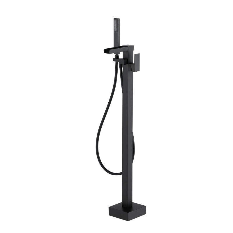 Floor Waterfall Faucet with Diverter, Matte Black