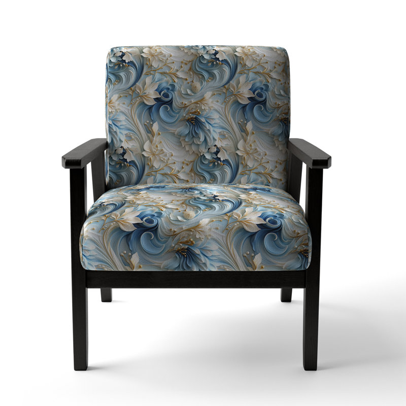 Cobalt Blue Scrollwork Swirls Victorian Pattern II - Upholstered Floral Accent Chair