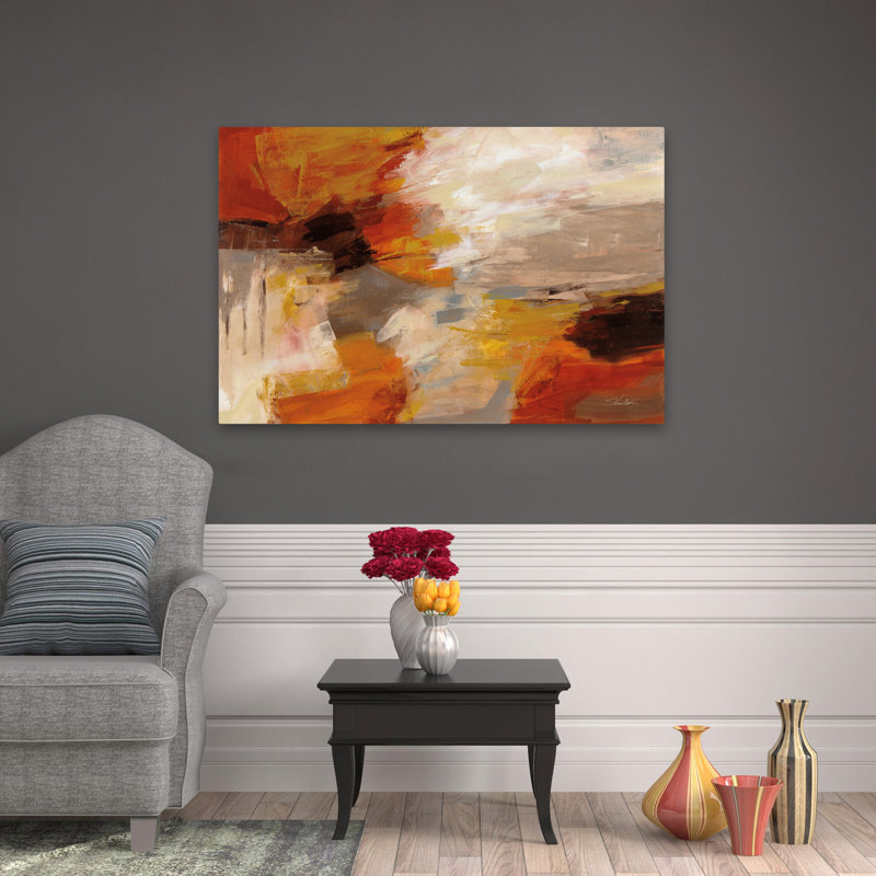 Falling Leaves - Abstrait brun automne crème, H 48 po x l 32 po