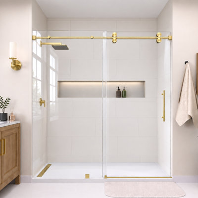 Porte de douche coulissante simple sans cadre en verre brossé de 3/8 po x l 72 po x H 72 po Radiance