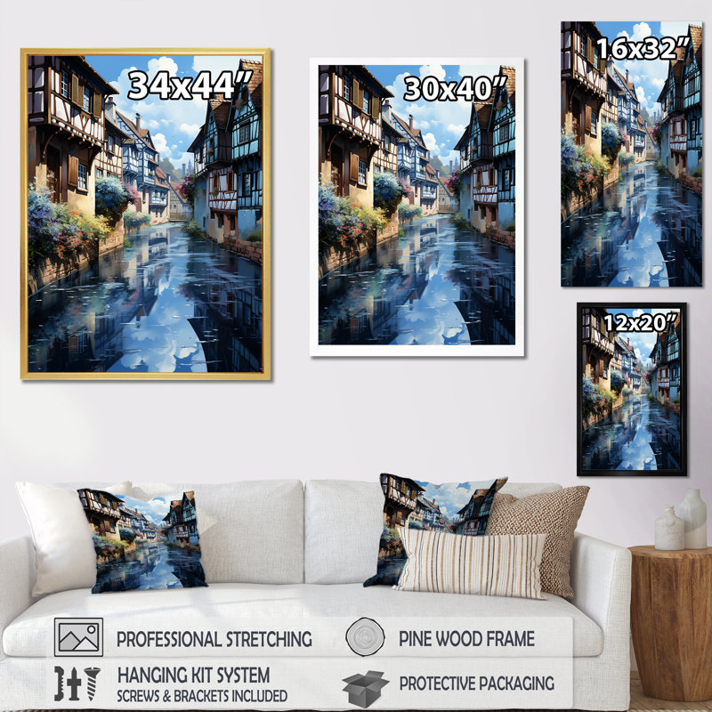 Ville de Strasbourg en France, Cadre photo doré simple, H 40 po x l 30 po x P 1,5 po