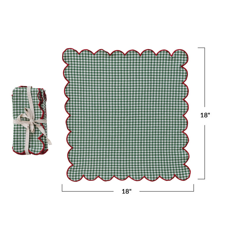 Scalloped Cotton Check Napkin Set