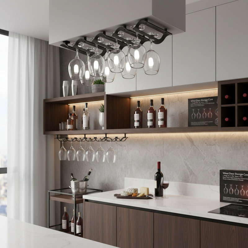 Wall Mounted Wine Glass Rack Black
