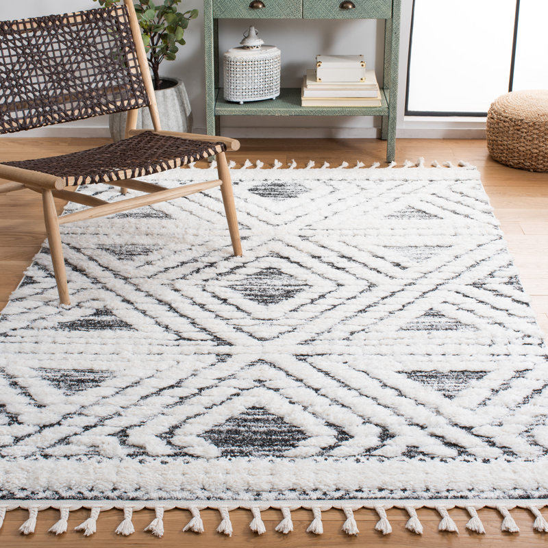 Ivory Diamond Shag Rectangular Synthetic Area Rug