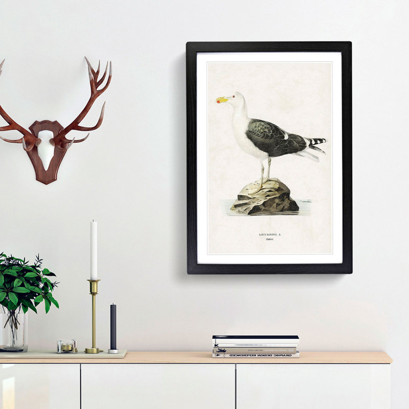 Great Black-Backed Gull by Von Wright - Picture Frame Painting Print, 36cm H x 27cm W x 2cm D, Black Framed