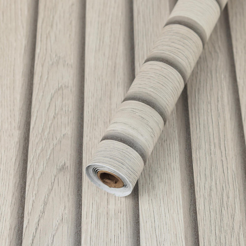 Rouleau de papier peint adhésif en PVC épaissi grain de bois (ensemble de 2), Gris