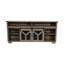 Meuble télé 65,3 po avec porte grillagée en fer, éclairage à DEL et éléments en forme de Y, couleur gris antique, finition coulissante 60 69 pouces, ajustement