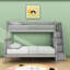 Lit superposé simple au-dessus d'un lit double en bois avec tablettes latérales et escalier-1666460857