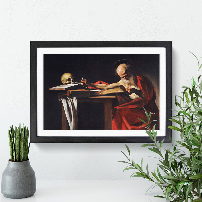 Saint Jerome Writing by Caravaggio - Picture Frame Painting, Black Framed, 36cm H x 48cm W x 2cm D
