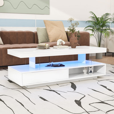 LED Coffee Table,Cocktail table,Living room table with Storage, Modern Center Table 