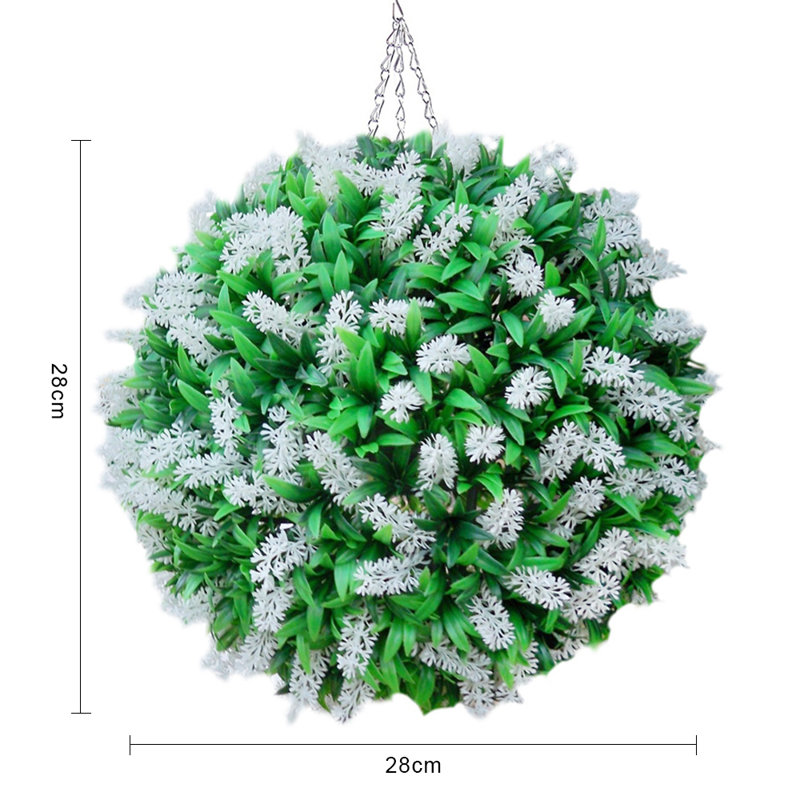 Faux Flowering Topiary, White, 28cm H x 28cm W x 28cm D