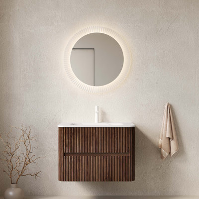 Meuble-lavabo 30 po avec lavabo, meuble-lavabo mural flottant avec 2 tiroirs, lavabo Carrara, sans robinet, pré-assemblé