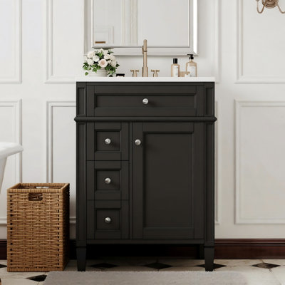 Meuble-lavabo 24 po avec lavabo supérieur, meuble-lavabo moderne avec 2 tiroirs et un tiroir basculant, meuble-lavabo simple