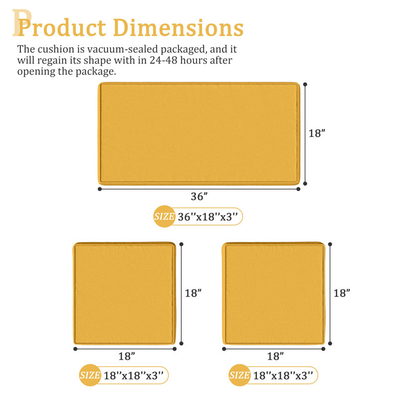 Outdoor Seat Cushions 3" Patio Furniture Cushions Replacement Set For 4 Seats, Cushions Only, Yellow