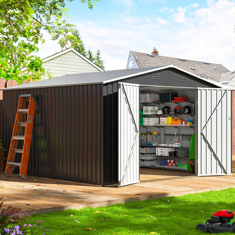 Outdoor Metal Storage Shed with Updated Frame Structure and Lockable Doors, 80.3" H x 119.3" W x 119.3" D