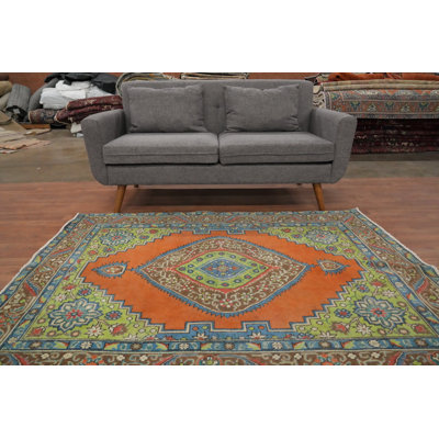 Orange Wool Geometric Traditional Rug 5x6