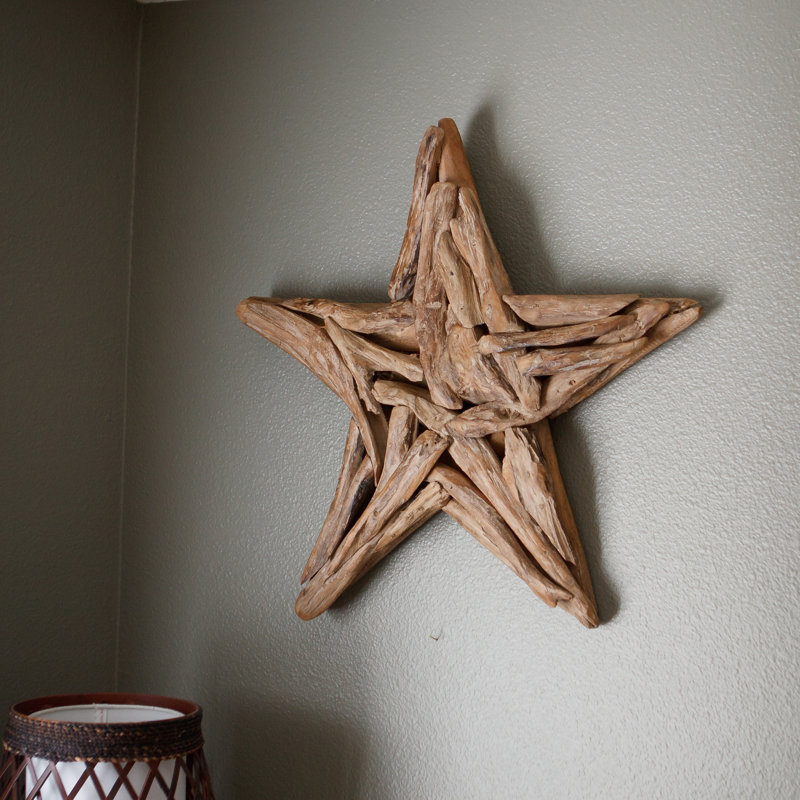 Décoration murale étoile en teck, H 24 po x l 24 po x P 3 po