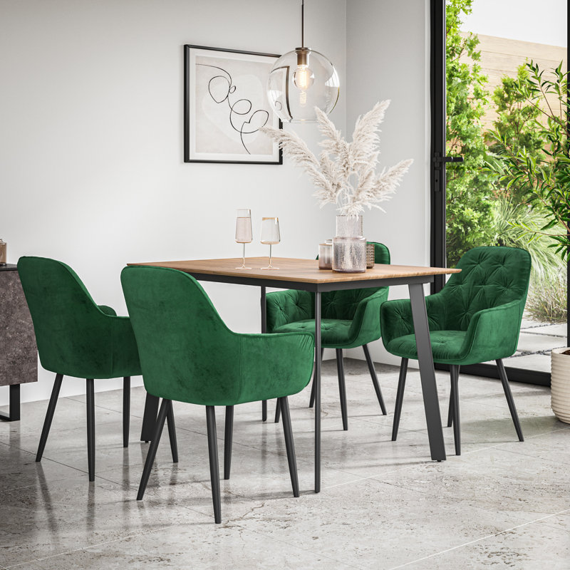 Ahlayna 4 - Person Dining Set, Oak/Black/Green