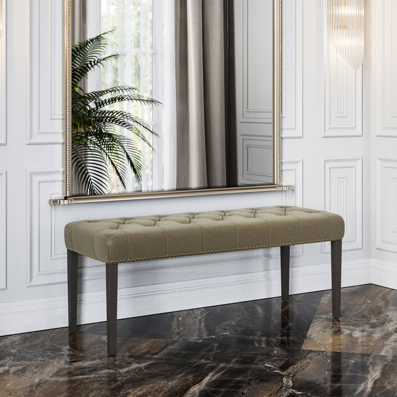 Evaughn 46.46" W Tufted Upholstered Standard Ottoman, Light Brown Linen