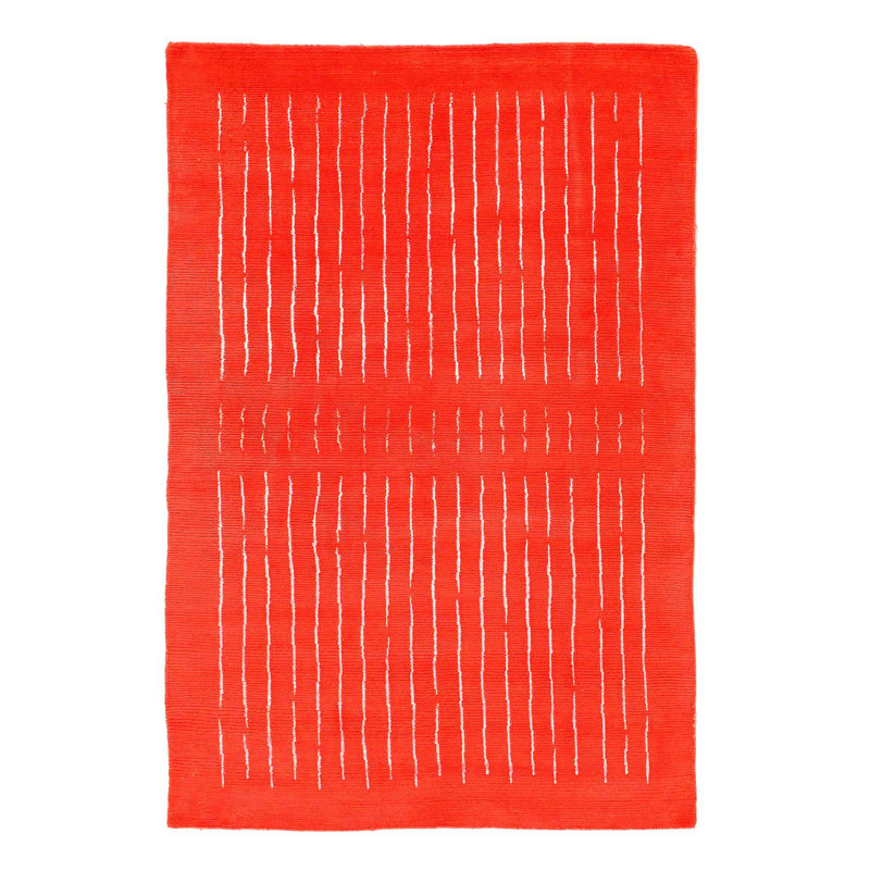 Tapis rouge / blanc en laine et en coton noué à la main 4 pi x 6 pi Andrea