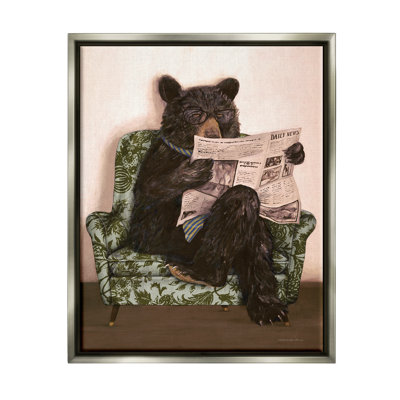Stupell Industries Bear Reading Newspaper Canvas Wall Art Design by Kamdon Kreations -  aw-598_ffb_16x20