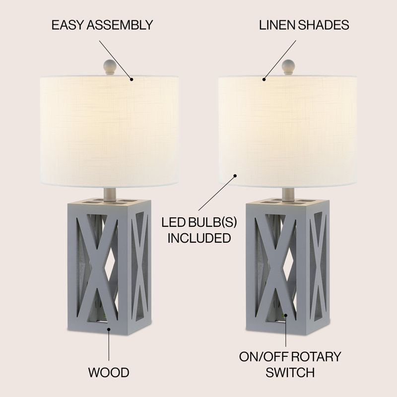 Lampe de table en bois massif Briea, Gris