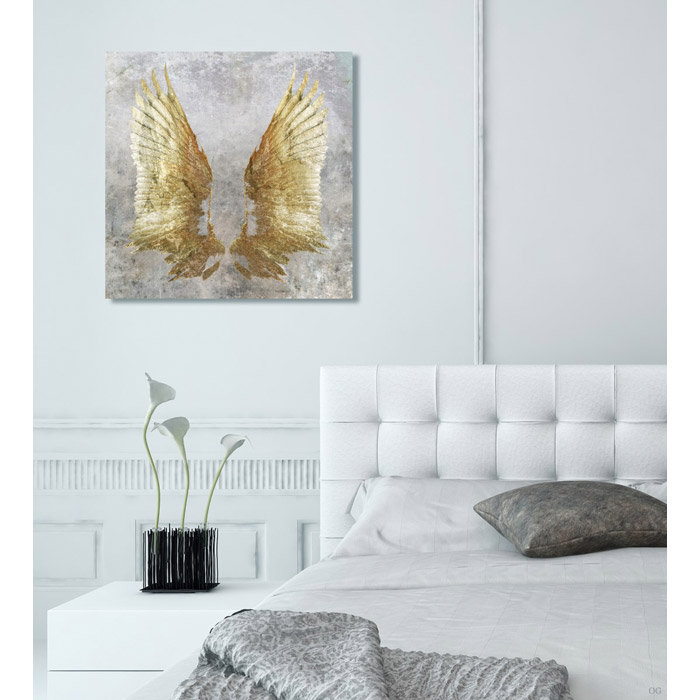 Golden Wings Print on Canvas with Gray Background, 40" x 40"