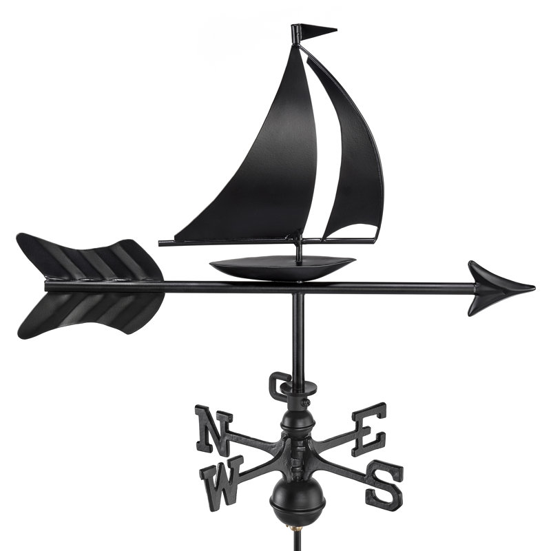 Black Aluminum Sailboat Garden Weathervane with Pole