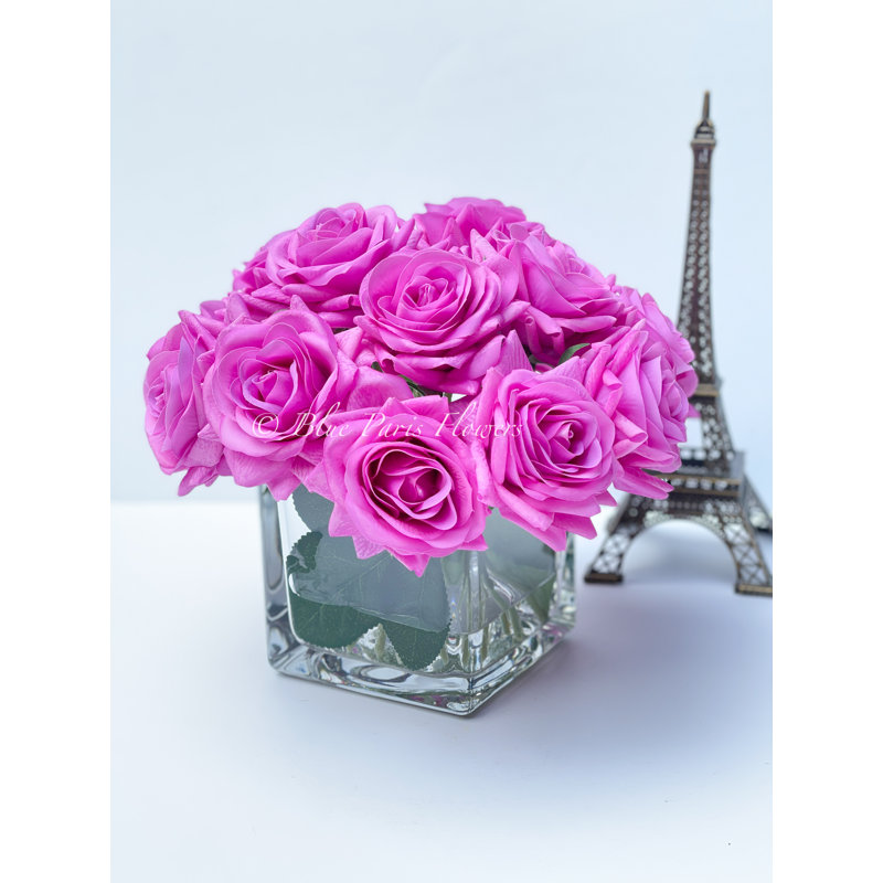 Centre de table artificiel Real Touch Rose, Rose foncé
