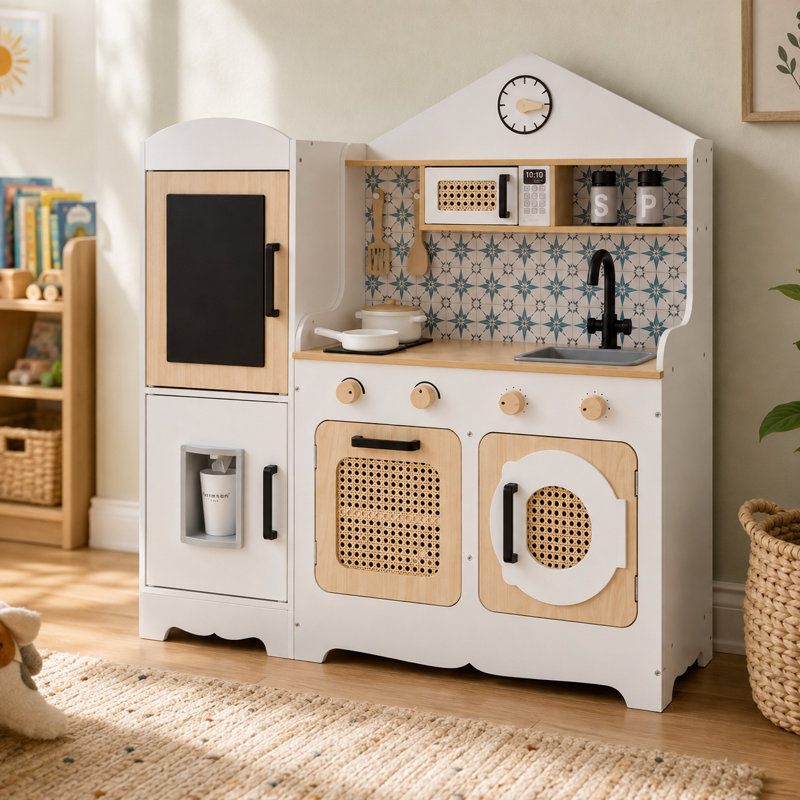 Teamson Kids Little Chef Morocco Modular Wooden Pretend Play Kitchen with 11 Accessorie Set & Interactive Features