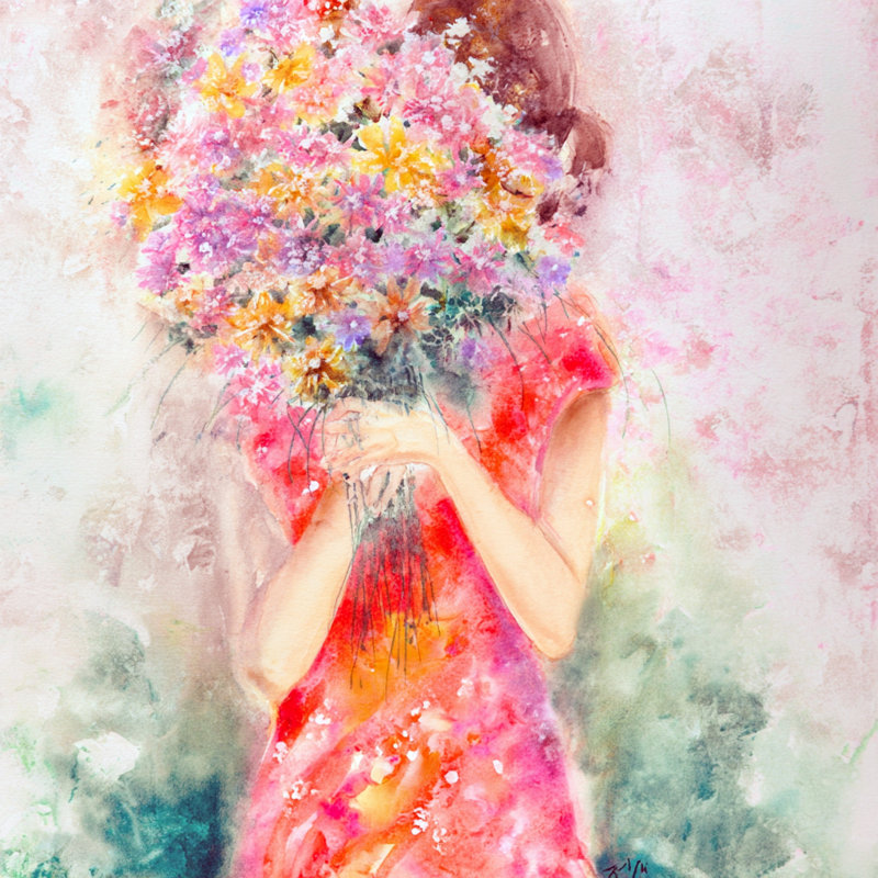 «Bouquet Hideaway», art mural sur toile tendue, 30 po L x 30 po H x 1,5 po P