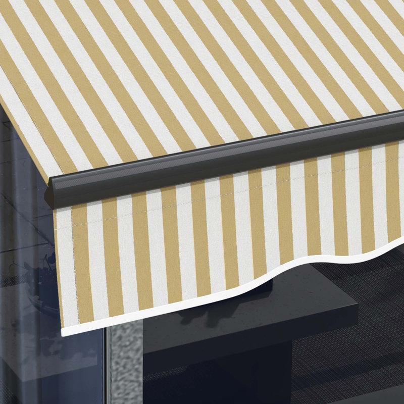 Outsunny Polyester Cover Retractable Patio Awning, Beige, Striped, 156" W x 59" D