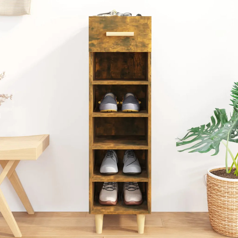 5 Pair Shoe Storage Cabinet, Smoked Oak