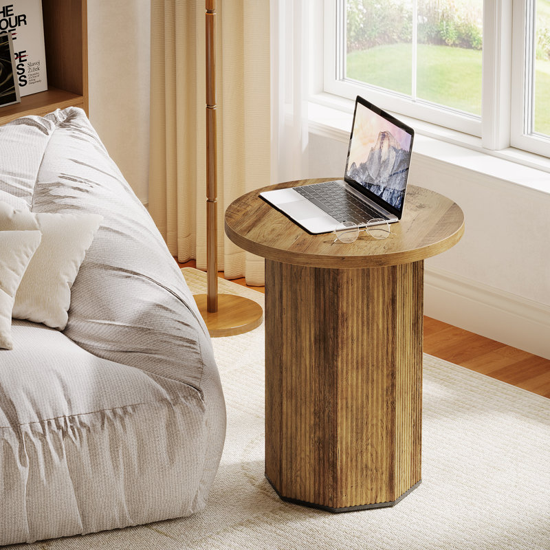 Round End Table, Side Table for Living Room, Brown