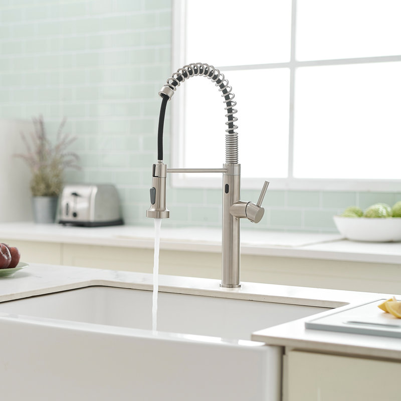 Motion Sensor Activated Hands Kitchen Faucet, Single Handle Design, Brushed Nickel Appearance, Stainless Steel Main Sink Handle, Finish, Build