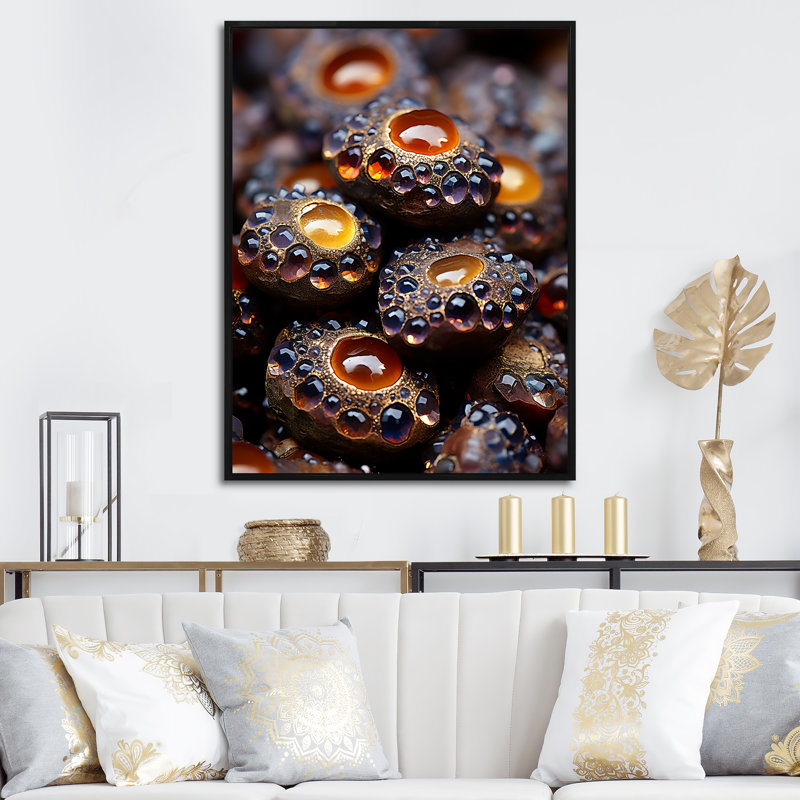 Art mural géode noire et orange, Cadre flottant noir, H 32 po x l 16 po x P 1 po