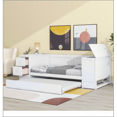 Daybed With Storage Arms, Trundle And Charging Station